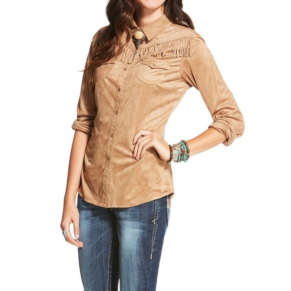 Ariat Western Fringe Shasta Snap Shirt Button Down Faux Suede | Size: XXL - Picture 1 of 12